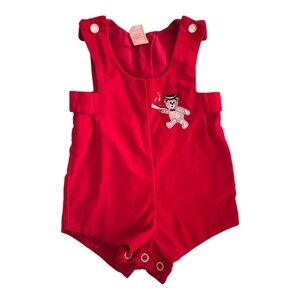Vintage Baby Boy Red Romper 12M Music Bear Embroidery – Made in Philippines